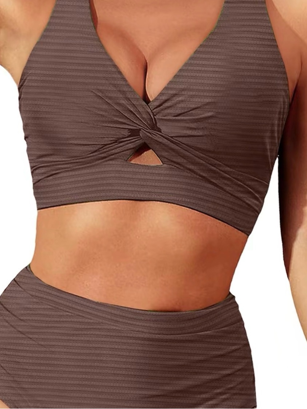 Aleumdr Women's Textured Bikini Sets Twist Front Top Swimsuit